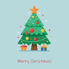 Fototapeta premium Vector illustration, Merry Christmas greeting with the image of a Christmas tree with gifts