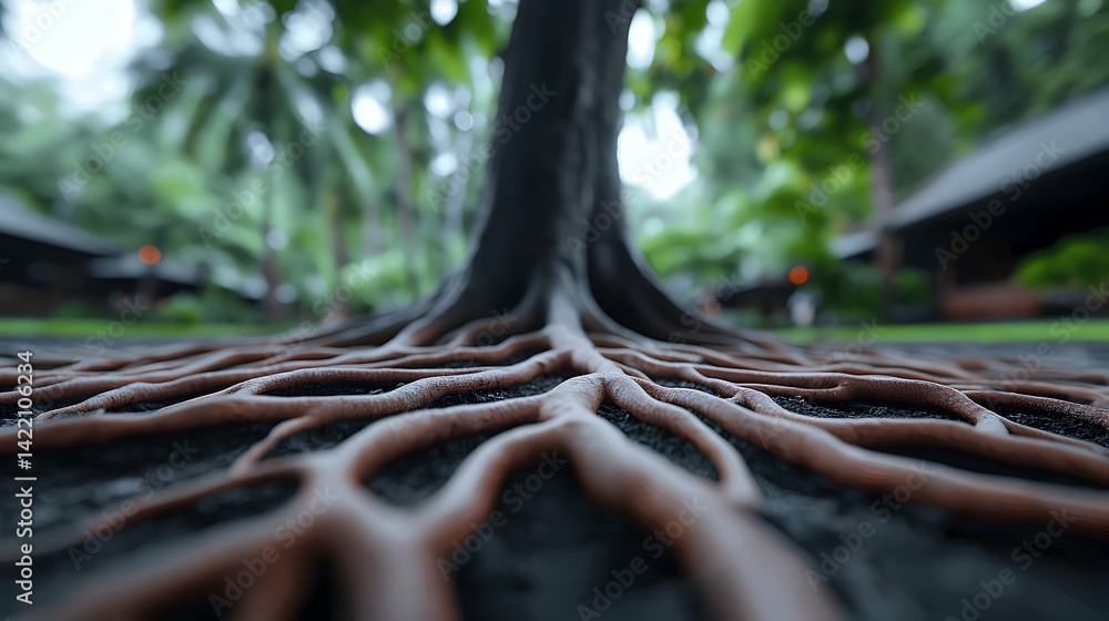 Poster close-up of tree roots in tropical setting