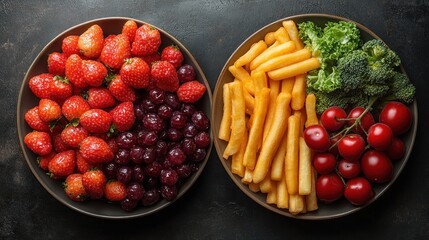 Healthy vs. Unhealthy Food Choices: A Visual Comparison of Fruits, Vegetables, and French Fries
