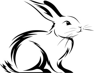 Obraz premium Illustration of a black and white rabbit with abstract lines, animal art concept. Vector illustration