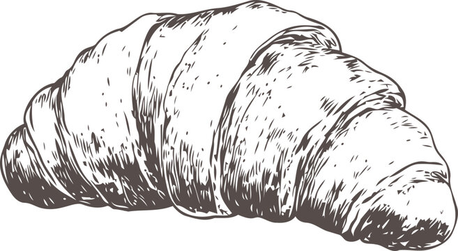 Monochrome sketch of a croissant with detailed texture illustration. Vector illustration