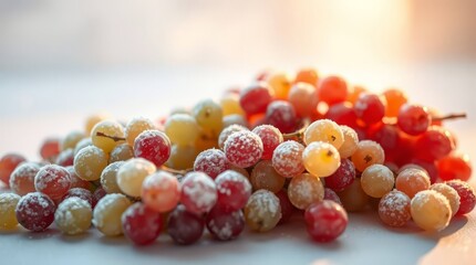 Close up of frosted grapes in a pile for healthy eating and nutrition