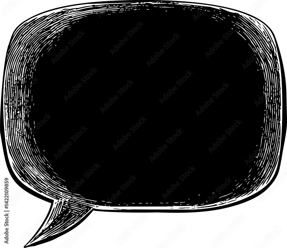 Poster black and white sketch of an empty speech bubble with textured lines. vector illustration