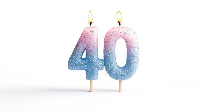 Vibrant Decorative Birthday Candle Shaped Like Number 40 with Pink and Blue Gradient and Sparkles