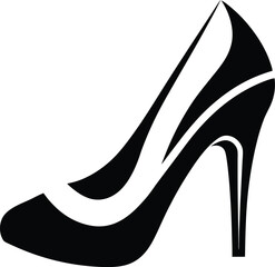 High heel shoe silhouette, High heel shoes icon, Isolated sign black female shoes with high heel on white background, Vector illustration