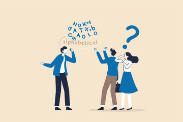 Jargon, communicate with technical word or hard to understand language, complicated conversation, difficult to explain, businessman talk with jargon word in speech bubble dialog make other confused.