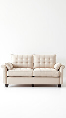 beige button-tufting sofa with dark brown legs