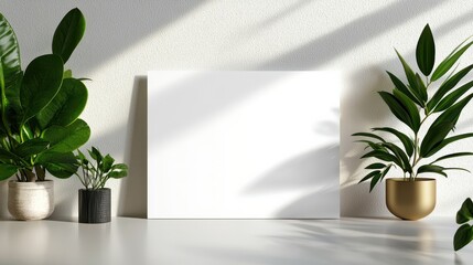 A White Blank Paper on a Table Surrounded by Lush Green Plants for Calm