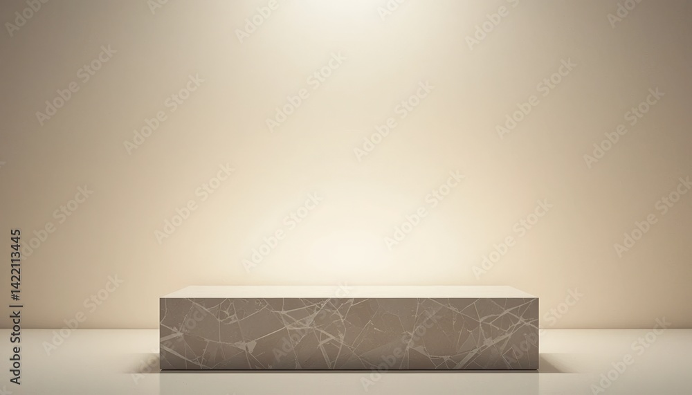 Poster showcase event featuring minimalist display on elegant marble platform modern gallery visual art cle