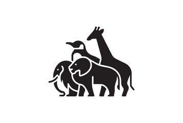 Silhouette of African Animals: Elephant, Giraffe, and Rhino
