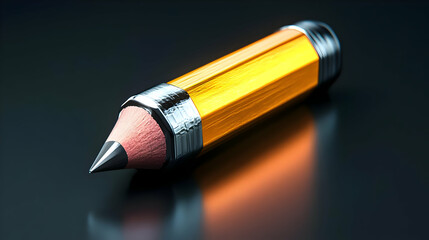 Yellow Pencil on Dark Reflective Surface