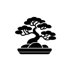 creative details Bonsai with rocks icon Vector Illustration