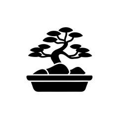 creative details Bonsai with rocks icon Vector Illustration