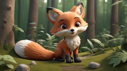 Fototapeta premium 3D illustration of a red fox in the forest