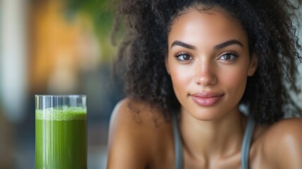 Healthy Lifestyle Portrait: Woman with Green Juice