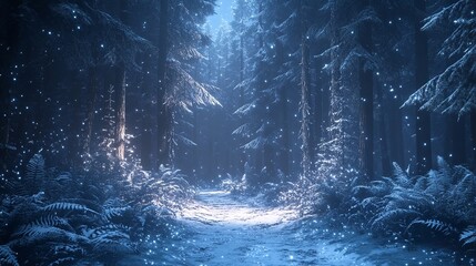Obraz premium breathtaking display of symbiosis, ethereal snow dances with enchanting natural world, unveiling a tapestry of animal footprints, trees adorned pristine white cloak, and delicate equilibrium of life t