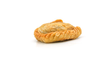 curry puff pastry isolated on white background. Snacks in Thailand. Bean Paste Pastries