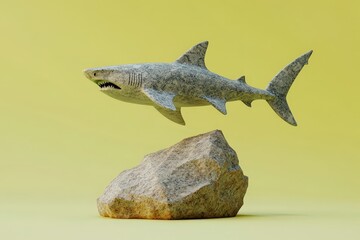 Fototapeta premium Stone shark poised atop a textured rock.