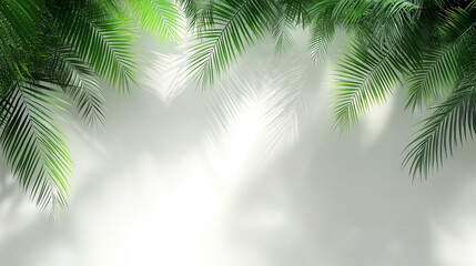 Obraz premium Sunlight Casts Palm Leaf Shadows on a Smooth White Wall Creating an Elegant Natural Design