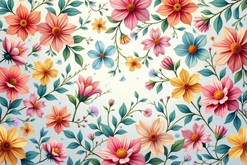 Delicate, interconnected floral motif, endless repeat , green, retro