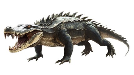 Giant Spiked Crocodile with White Background.