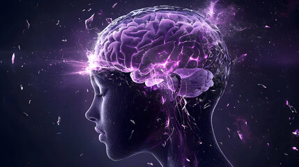 A digital artwork showcasing a transparent human head with a glowing brain. It symbolizes mind power intelligence and mental processes perfect for scientific visuals.