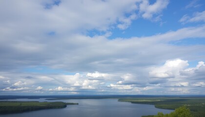 Wide view of a lake and sky