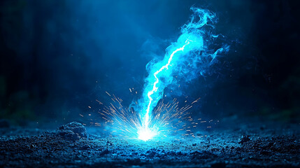 Fototapeta premium Blue Electric Lightning Strike at Night