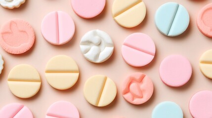 Fototapeta premium Colorful Assortment of Round Candy and Sweet Treats on Surface