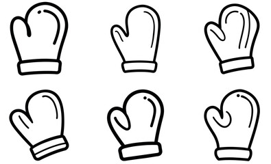 Hand drawn Cute Black Line Art Illustration of Winter Mittens