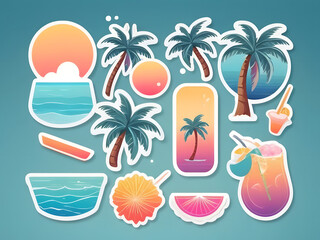 Various Summer Objects and Icons Clip Art Digital Sticker Sheet Illustrations