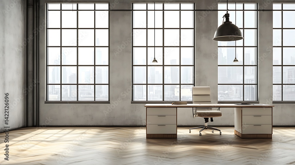 Aufkleber sunlight streams through windows in sleek modern workspace