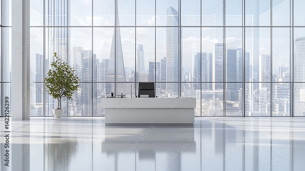 Aufkleber sunlight streams through windows in sleek modern workspace