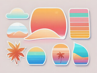 Retro Color Summer Icons and Backgrounds Clip Art Digital Sticker Sheet Tropical Beach Illustrations