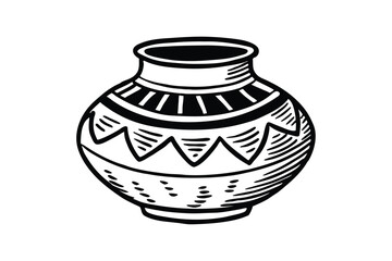 Black and white drawing of a rustic terracotta vase.eps