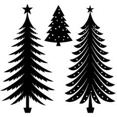 Fototapeta premium Vector collection of essential Christmas elements—mistletoe, candles, gift tags, and stars in clean silhouette style.