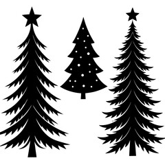 Obraz premium Collection of Christmas element silhouettes featuring trees, bells, stars, and ornaments. Perfect for t-shirts, posters, cards, and festive printables.