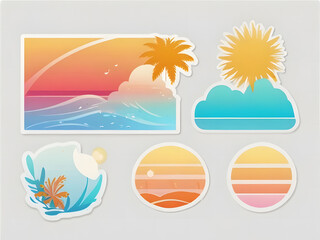 Retro Color Summer Icons and Backgrounds Clip Art Digital Sticker Sheet Tropical Beach Illustrations