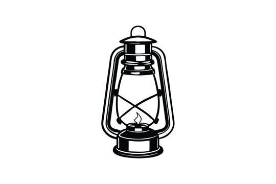 Black and white line art drawing of an old lantern.eps