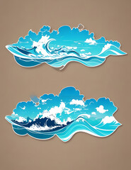 Blue Ocean Water Waves Sticker Digital Icons