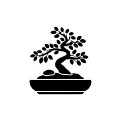 creative details Bonsai with pebbles icon Vector Illustration 