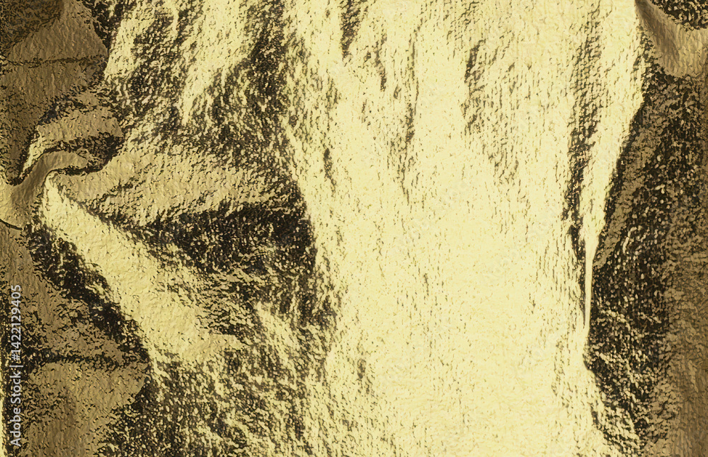Aufkleber gold foil surface with striking creases and reflective shine. the texture has a soft, draped appeara