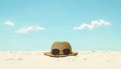 Obraz premium Summer Beach Vibes: Straw Hat and Sunglasses