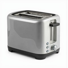 Modern stainless steel toaster on a simple white background  
