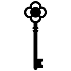 Vintage Key Icon – Clean Silhouette, Dark Gray Design on White Background