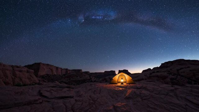A time-lapse from night to day of a tent beneath the star-filled sky in the Grand Staircase-Escalante National Monument, just south of Escalante, Utah