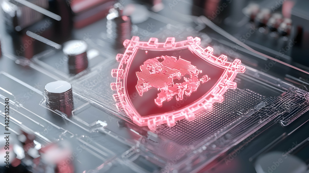 Poster image shows a glowing shield on a circuit board. it symbolizes digital security or cybersecurity. it