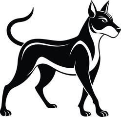 Walking dog silhouette, illustration of the rambling dog on white background
