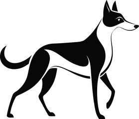 Walking dog silhouette, illustration of the rambling dog on white background