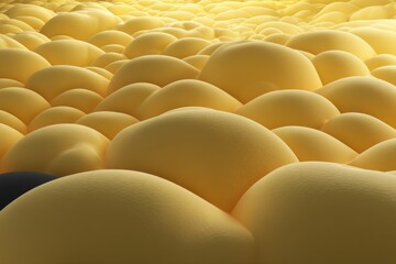 Fototapeta premium Abstract landscape of textured yellow mounds resembling sand dunes or hills, creating a soft and undulating surface with one dark mound.